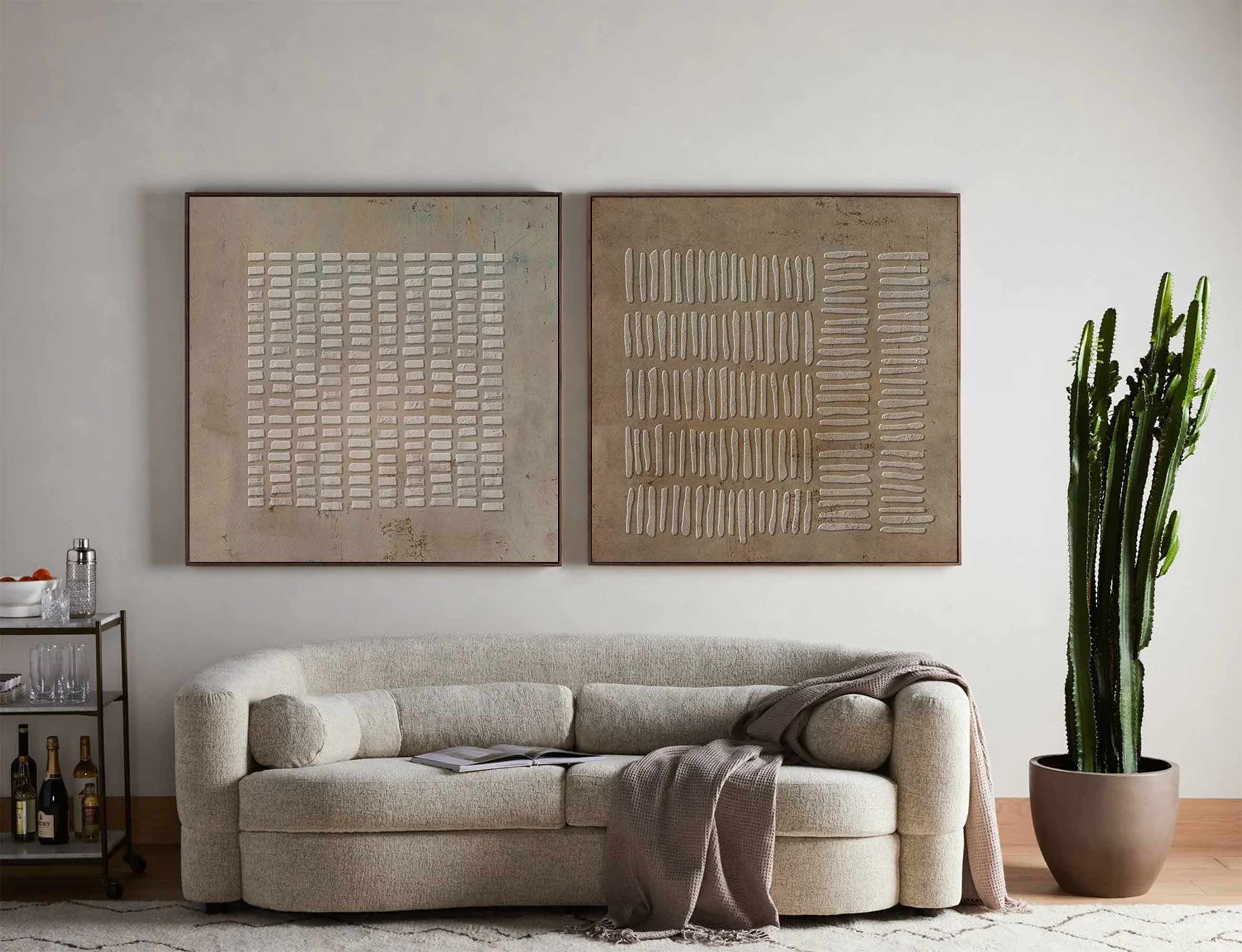 Wabi-sabi Brown Plaster Art Set of 2 Brown Texture Art Plaster Minimalist Diptych Square Painting