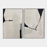 Wabi-Sabi Beige And Black Diptych Painting Set Of 2 Beige Minimalist Art Abstract Canvas Wall Art