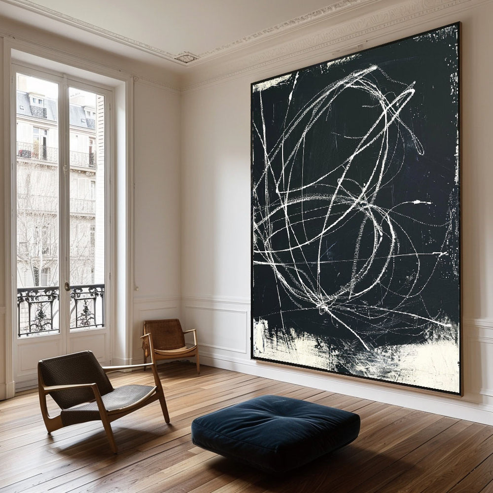 Modern Black Abstract Art Large Black Minimalist Painting Handmade Canvas Wall Art | Artexplore