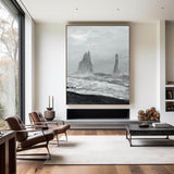 Black And White Sea Shore Oil Painting Large Abstract Ocean Canvas Wall Art Rich Textured Abstract Art Painting