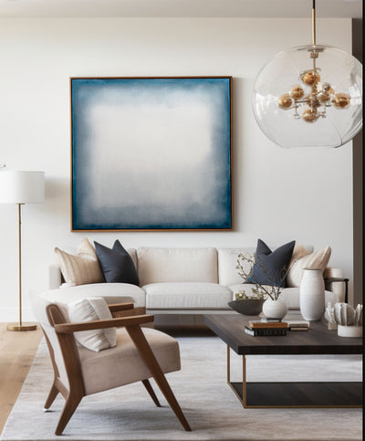 Large Blue Minimalist Oil Painting for Living Room | Modern Wabi-Sabi Art - ArtExplore