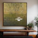 Modern Green And Gold Abstract Painting With Textured Lines For Living Room Decor