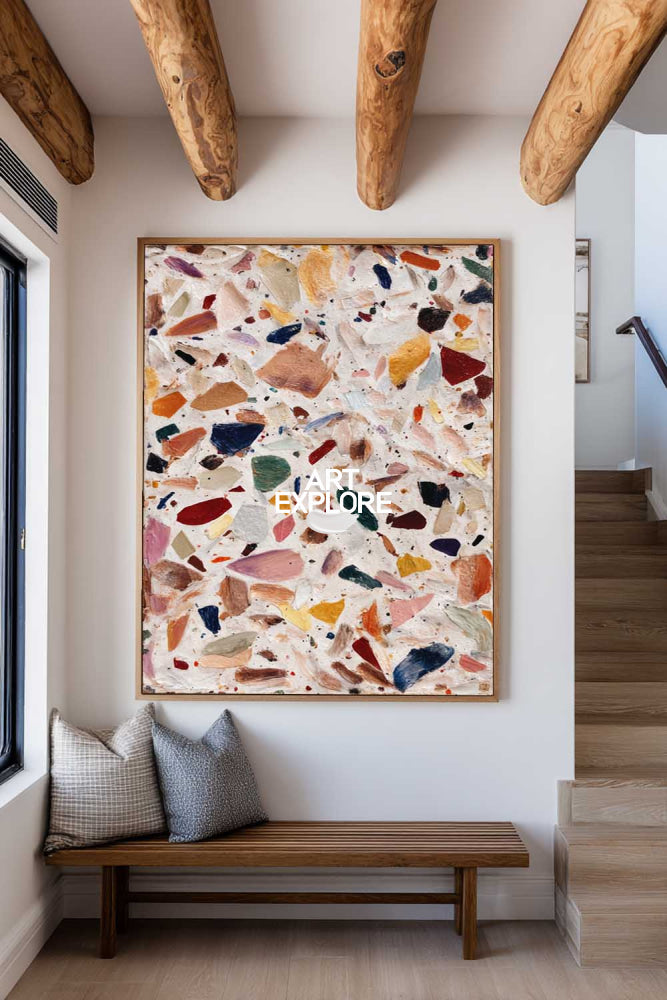 Large Vertical Contemporary Art Piece With Multicolor Mosaic Pattern For Office Wall