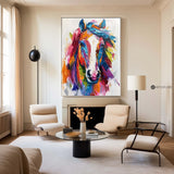 Modern Colorful Wild Horse Colorful Plaster Painting Colorful Textured Horse Wall Art for Entryway