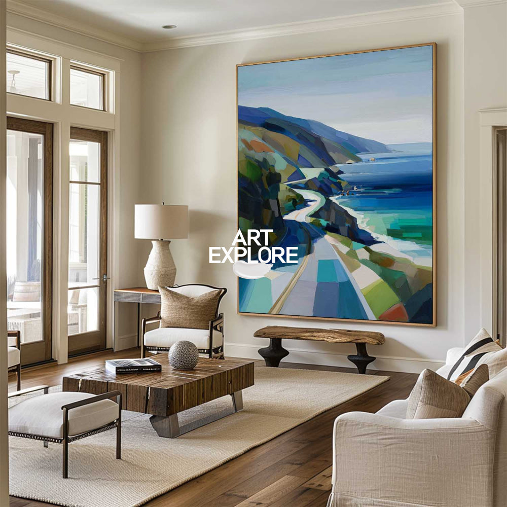 Abstract Coastal Highway Painting Original Oil Art For Modern Home Decor