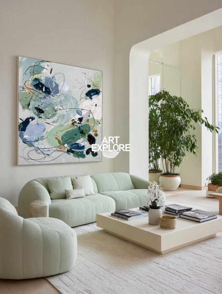 Vibrant Green Abstract Expressionist Painting For Modern Home Decor