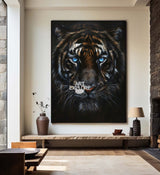 Large Wild Tiger Oil Painting Black Tiger Artwork - Handmade Tiger Canvas Art for Wall Decor