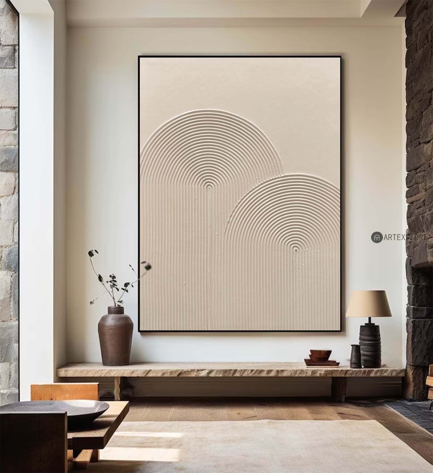 Modern 3d Beige Textured Painting Abstract Wall Art Monochromatic Art Minimalist Beige Artwork Wall Art Minimalist Apartment Decor