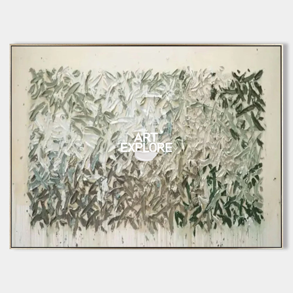 Large Green Abstract Painting With Textured Impasto For Modern Living Room Decor