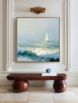 Modern Abstract Seascape Painting With Sailboat For Calm Living Room Decor