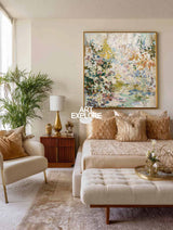 Abstract Botanical Oil Painting With Textured Brushwork For Modern Living Room Decor
