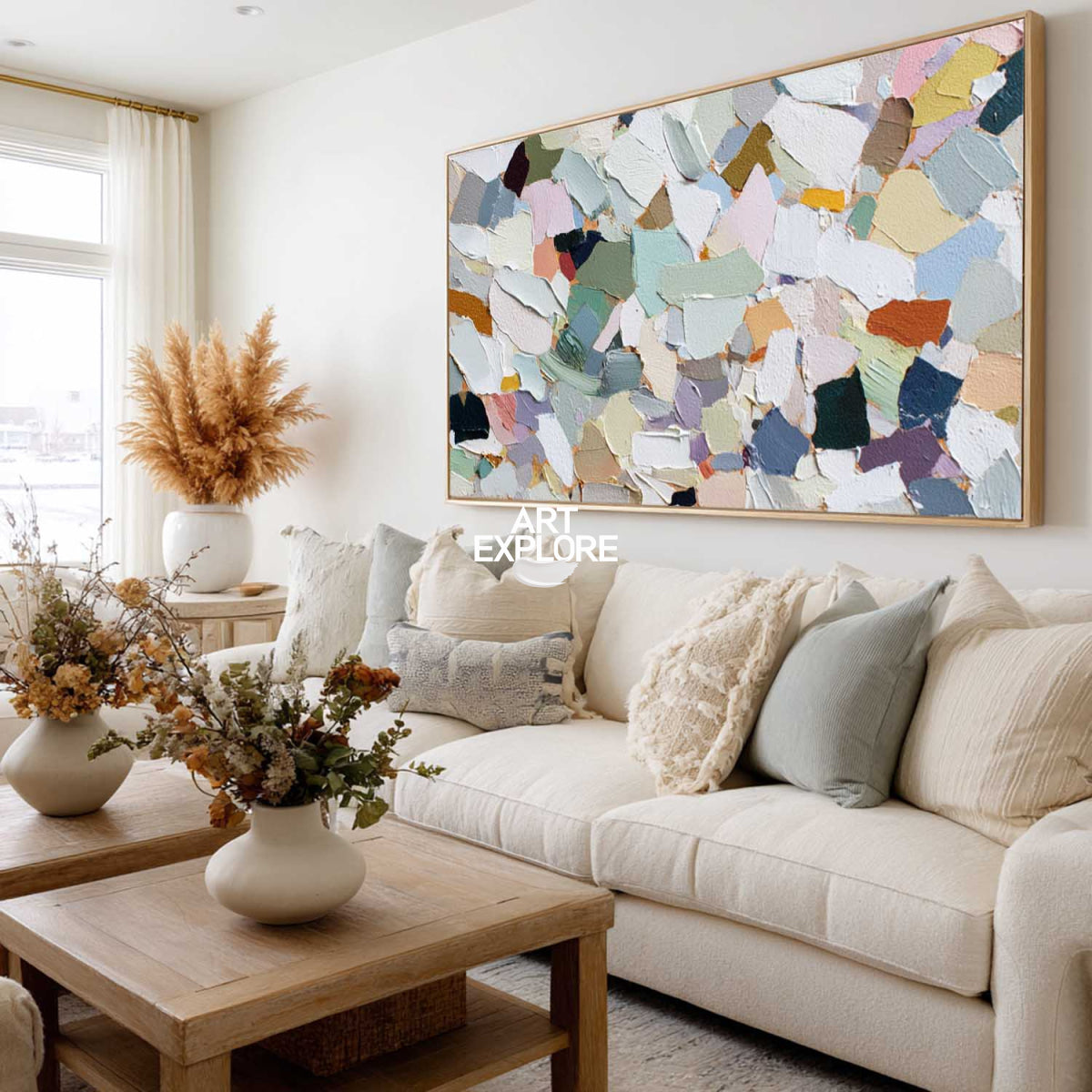Modern Mosaic Abstract Art With Impasto Texture For Contemporary Living Room Decor