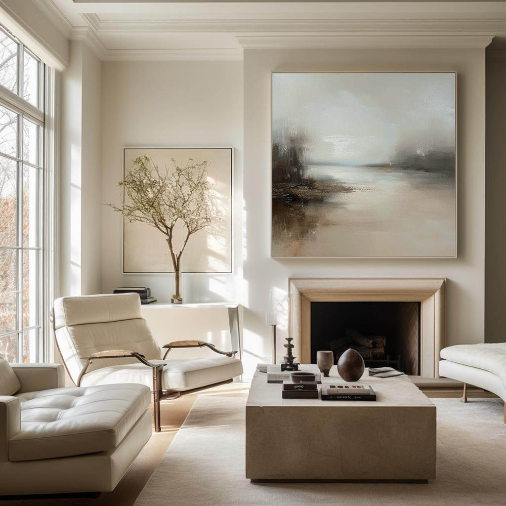 Large Beige Abstract Painting Landscape Abstract Art On Canvas Modern Earth Tone Painting Wall Decor