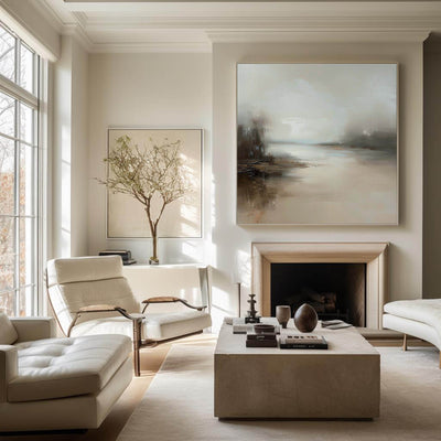 Large Beige Abstract Painting Landscape Abstract Art On Canvas Modern Earth Tone Painting Wall Decor