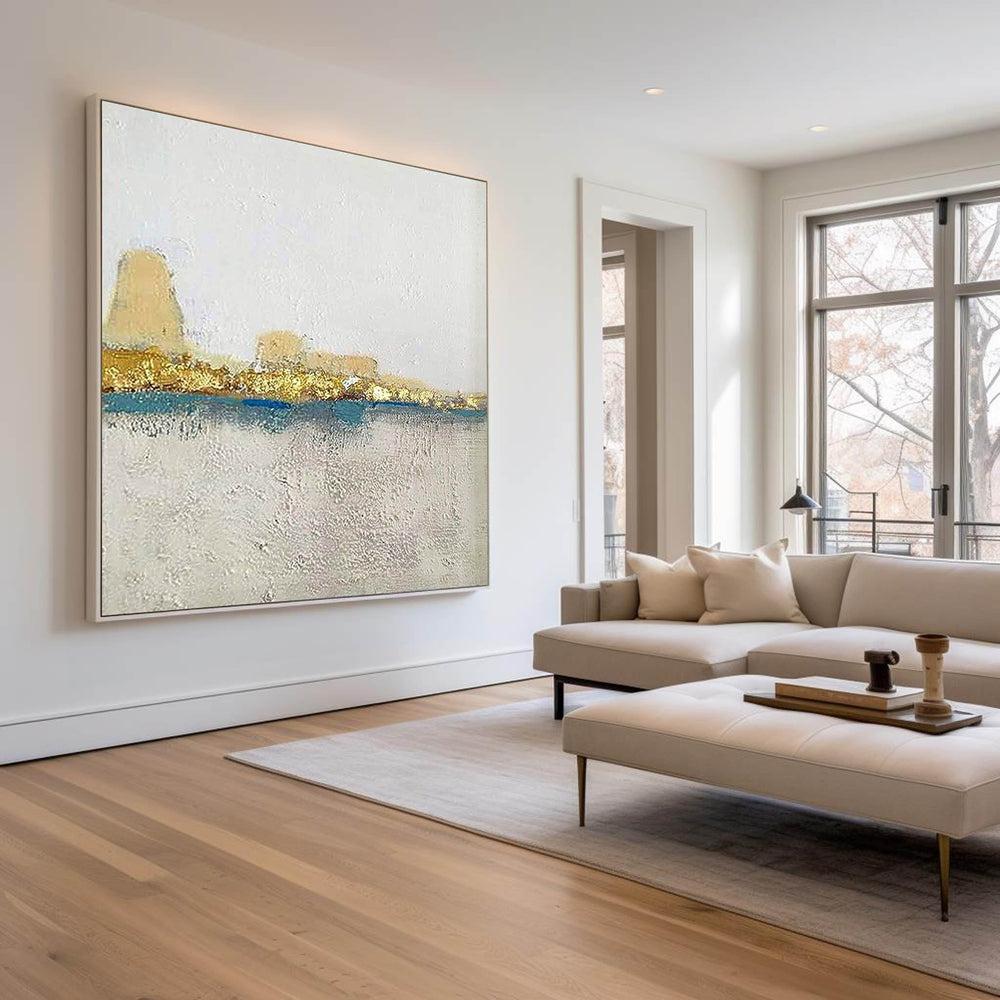 Square Gold Acrylic Painting Large Abstract landscape wall art