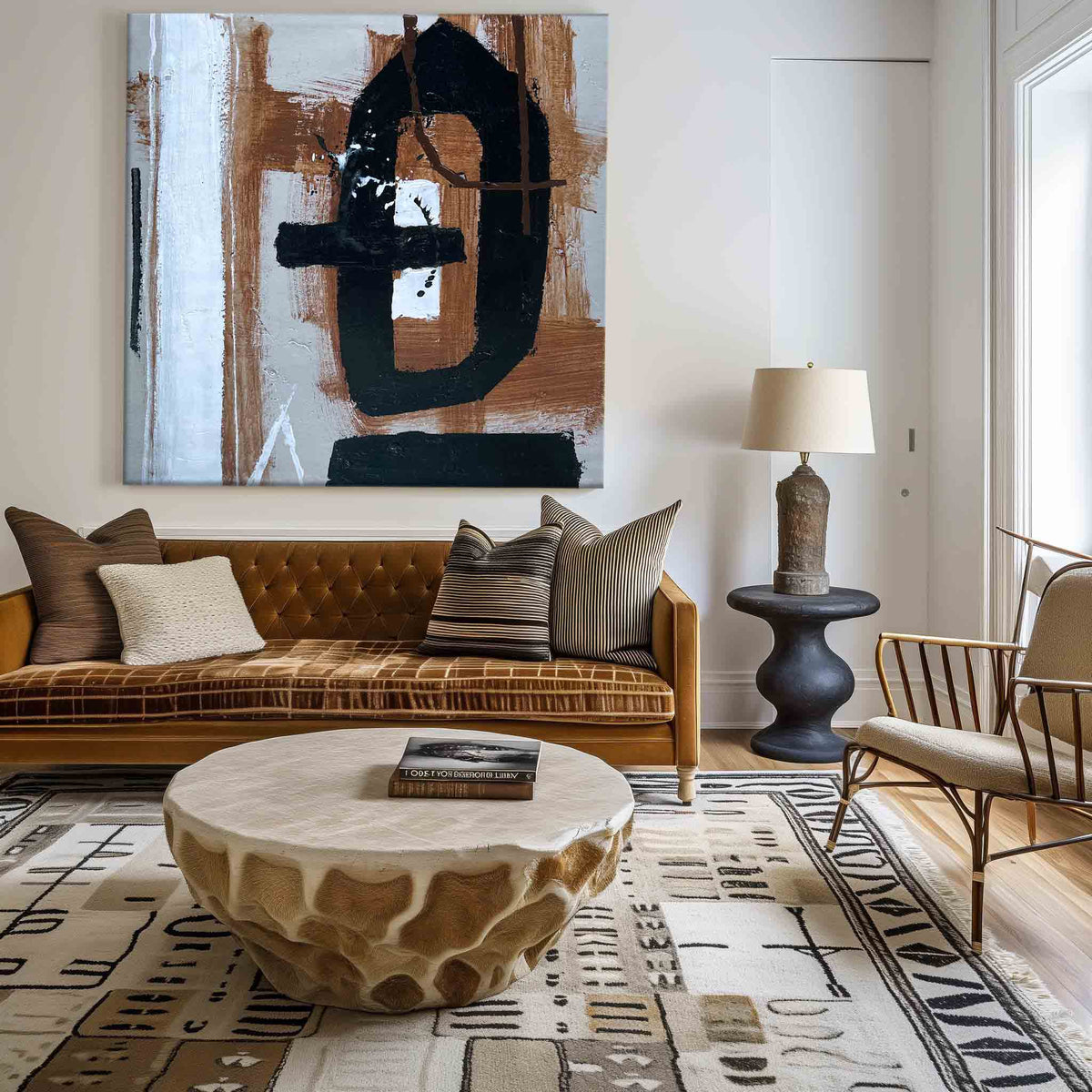 Modern Abstract Painting Large Livingroom Canvas Art Black And Brown Acrylic Painting