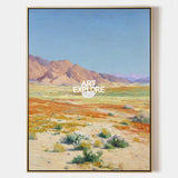 Modern Abstract Desert Mountain Landscape Painting With Wildflowers For Living Room