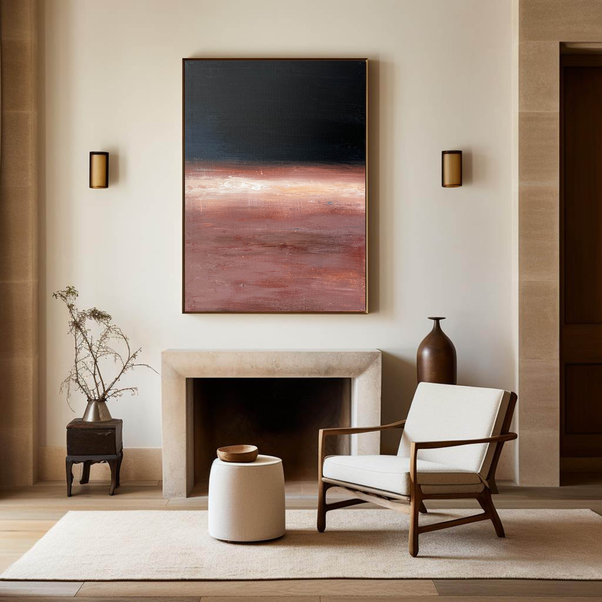 Modern Black And Red Minimalist Painting Large Abstract Acrylic Painting Canvas Wall Art For Sale