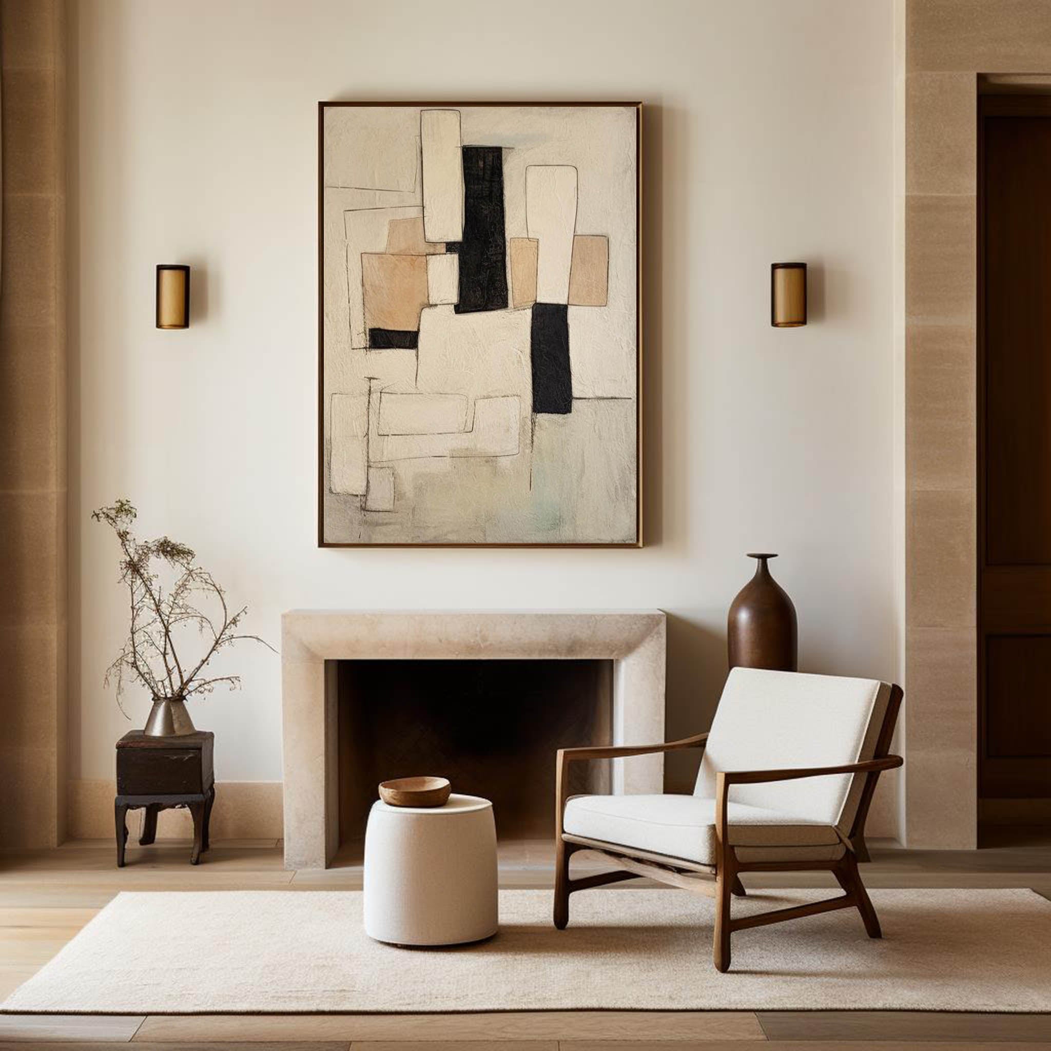 Modern Black And Beige Abstract Canvas Wall Art Earth Tone Minimalist Art Minimalist Painting