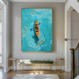 Large Abstract Green Lake Art Paintings Rich Textured Artwork Boatman Paintings Acrylic Seascape Paintings Canvas Home Decor