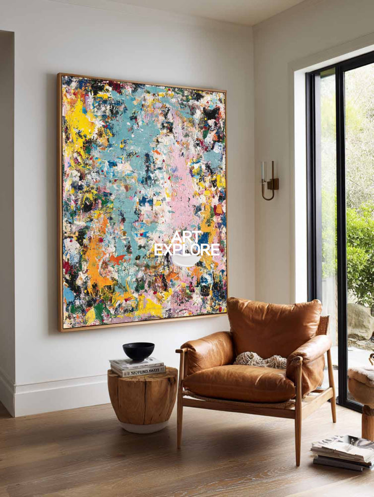 Vibrant Modern Abstract Art With Rich Textured Oil Painting For Contemporary Living Room Decor