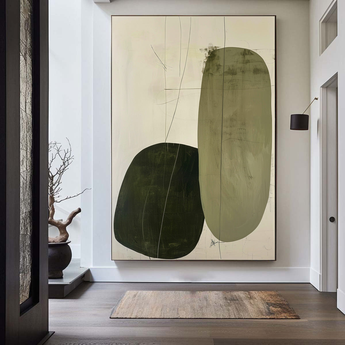 Modern Green And Beige Abstract Minimalist Wall Art Original Painting For Livingroom