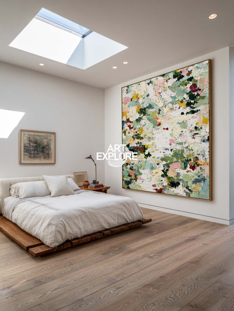 Large Abstract Green Painting With Textured Impasto For Modern Home Decor