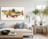Beautiful Colorful Fish Acrylic painting On Canvas,Large Horizontal Colorful Fish Wall Art,Rainbow Koi Home Decor