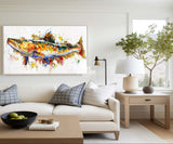 Beautiful Colorful Fish Acrylic painting On Canvas,Large Horizontal Colorful Fish Wall Art,Rainbow Koi Home Decor