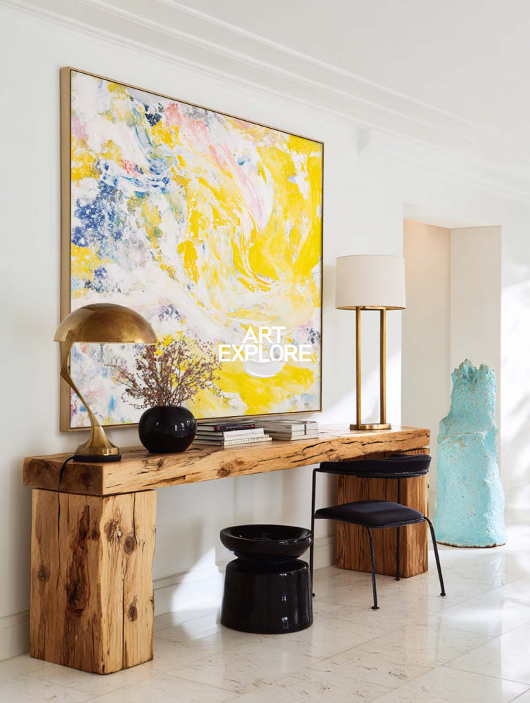 Vibrant Yellow Abstract Painting Modern Square Canvas Art For Living Room Decor