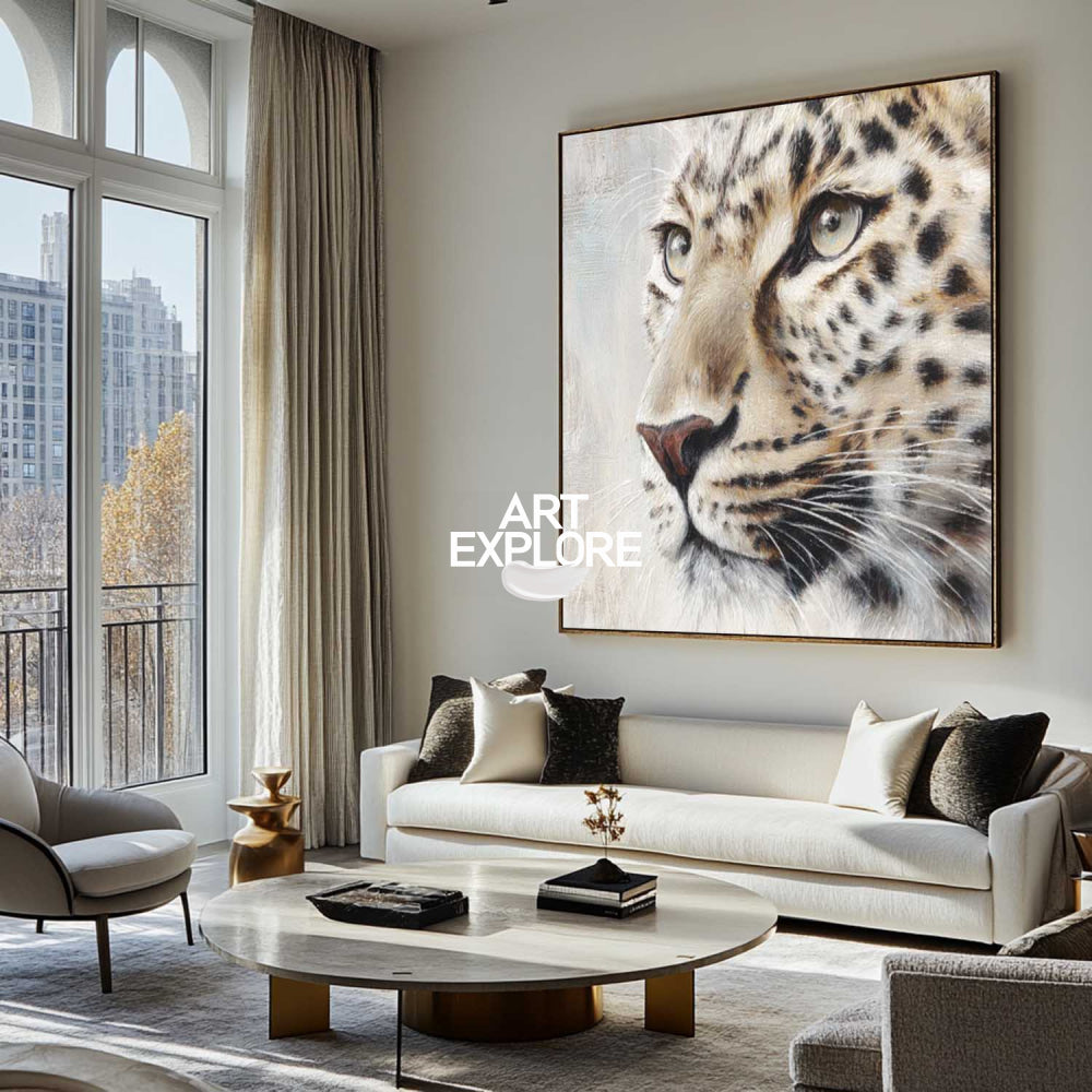 Abstract Leopard Painting In Neutral Tones For Modern Living Room Decor