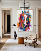 Modern Colorful Wild Horse Colorful Plaster Painting Colorful Textured Horse Wall Art for Entryway