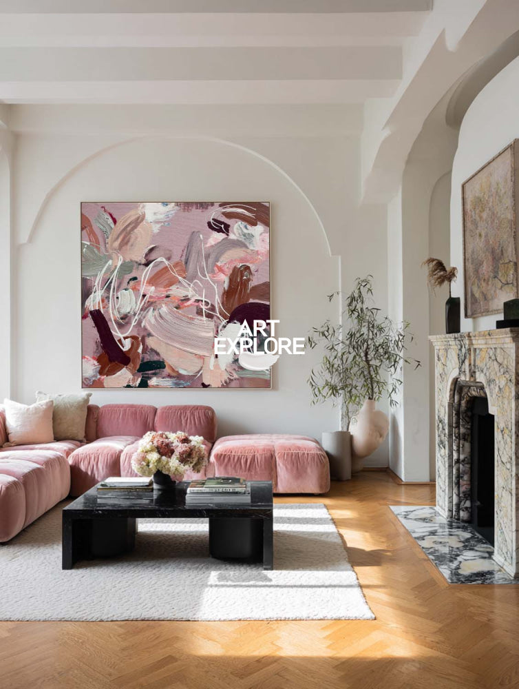 Modern Pink Abstract Painting With Textured Brushstrokes For Contemporary Home Decor