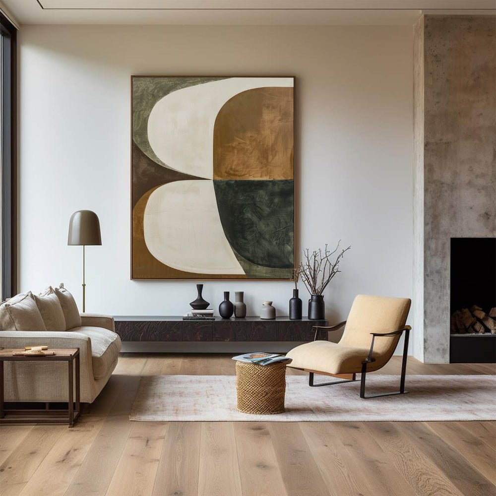Brown And Green Textured Geometric Painting Walls Abstract Painting Modern Home Decor