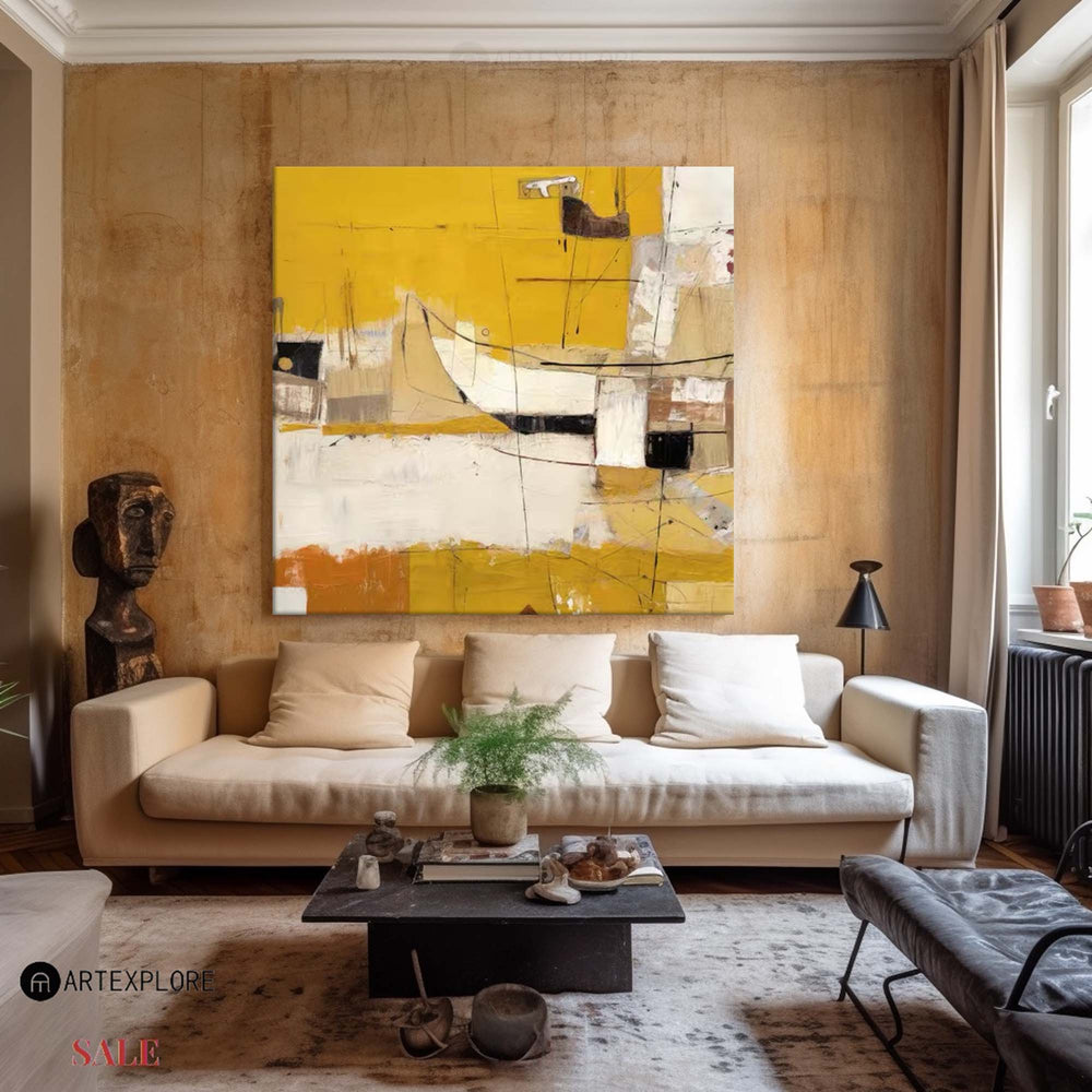 Heavy Texture Dark Yellow Abstract Art On Canvas Modern Palette Knife Painting Abstract Painting