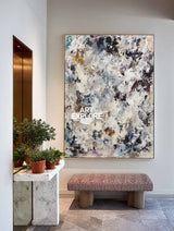 Modern Black And White Abstract Painting With Textured Impasto For Contemporary Living Room Decor