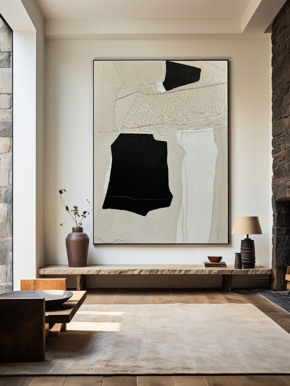 Modern Black And Beige And White Abstract Canvas Wall Art Earth Tone Minimalist Art Minimalist Painting