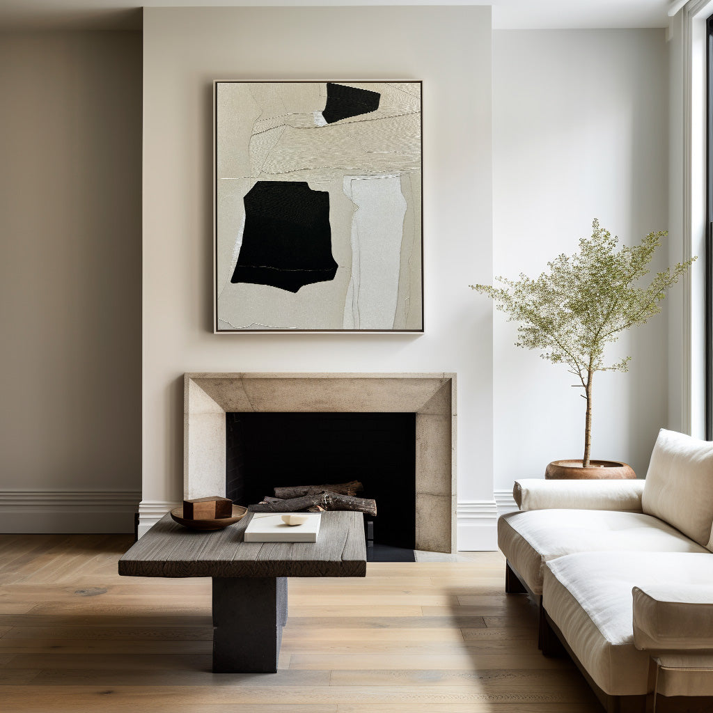 Modern Black And Beige And White Abstract Canvas Wall Art Earth Tone Minimalist Art Minimalist Painting