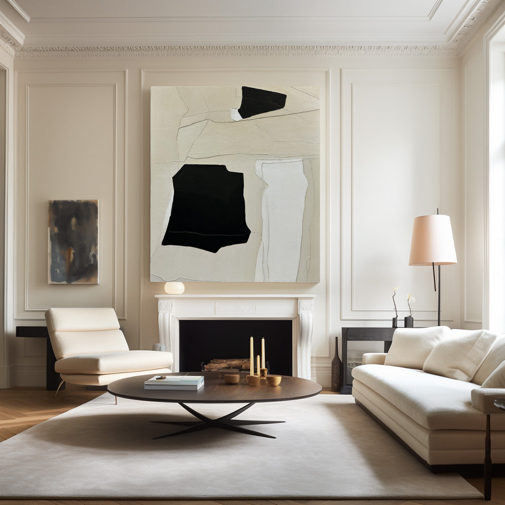 Modern Black And Beige And White Abstract Canvas Wall Art Earth Tone Minimalist Art Minimalist Painting