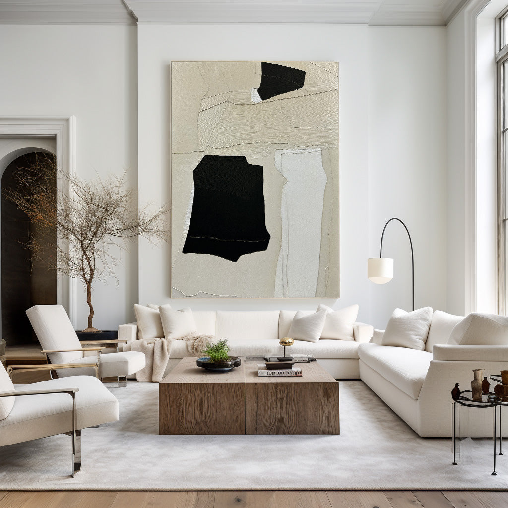 Modern Black And Beige And White Abstract Canvas Wall Art Earth Tone Minimalist Art Minimalist Painting