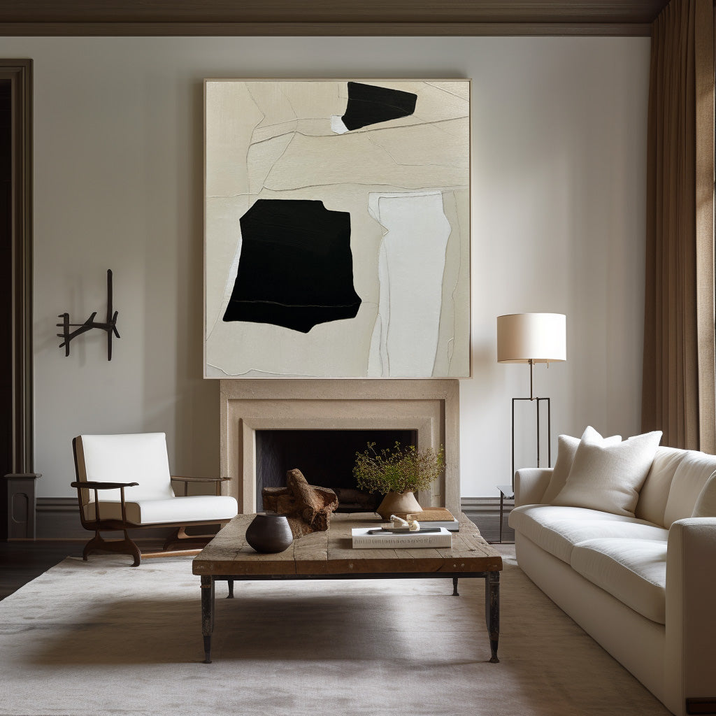 Modern Black And Beige And White Abstract Canvas Wall Art Earth Tone Minimalist Art Minimalist Painting