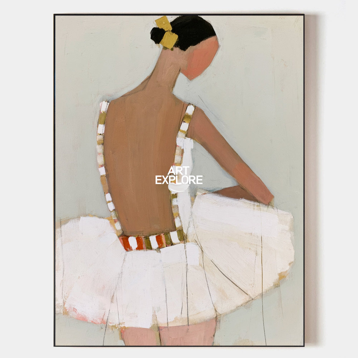 Ballerina Canvas Painting Minimalist Beige And Brown Hand-Painted Wall Art