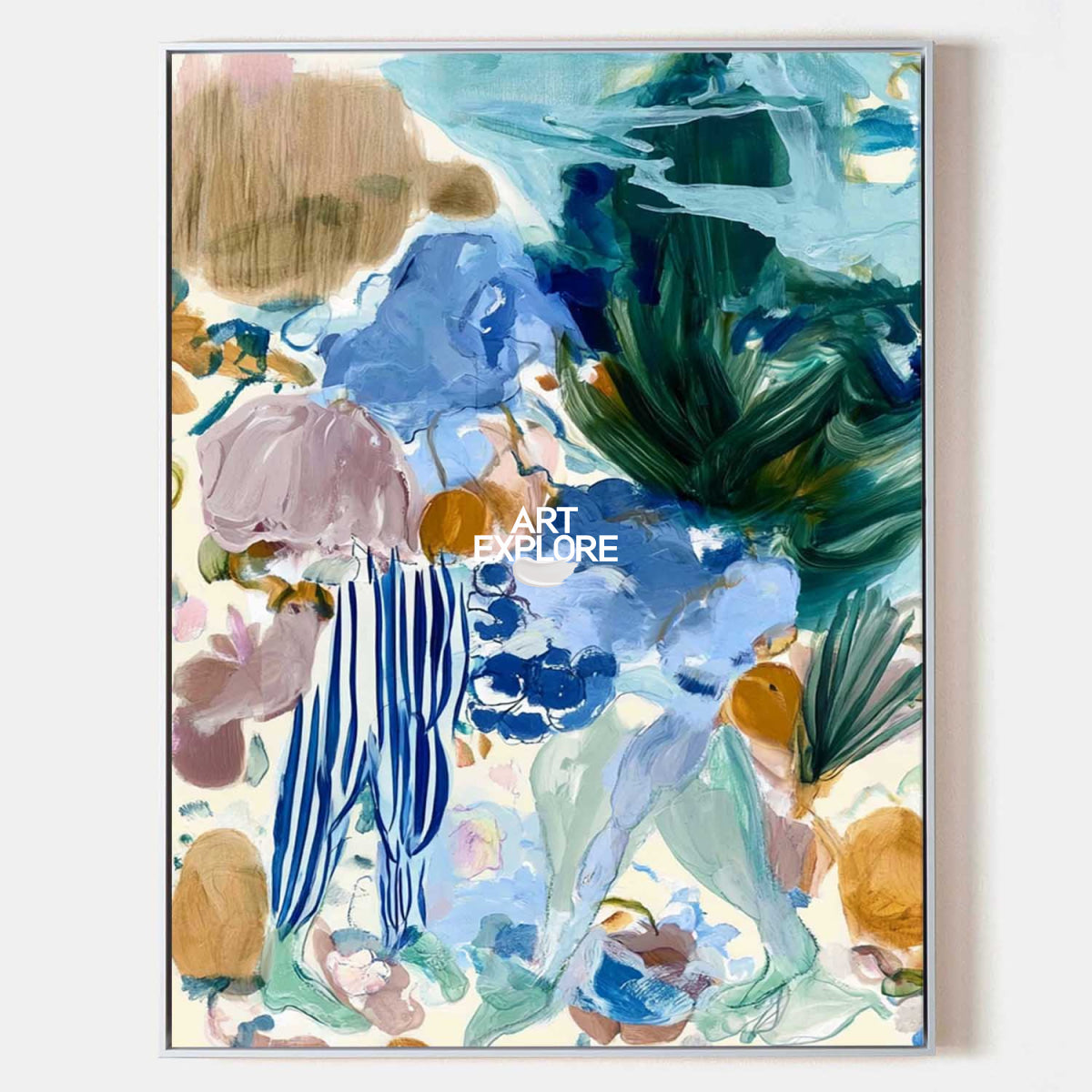 Abstract Blue And Green Floral Canvas Painting Hand-Painted Wall Art For Modern Home