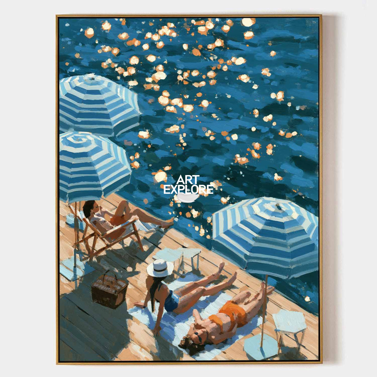 Abstract Blue Ocean Painting For Modern Coastal Living Room Decor With Summer Vacation Vibe