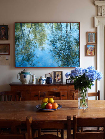 Abstract Blue Tree Reflection Artwork – Modern Minimal Canvas for Hallway or Office | ArtExplore