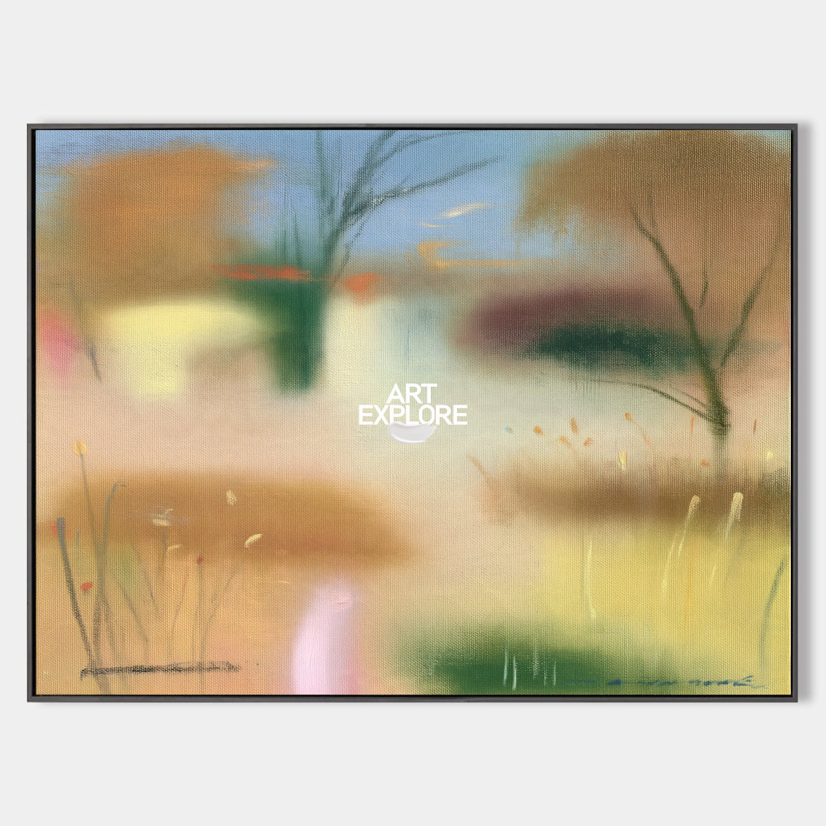 Abstract Brown Landscape Canvas Painting Hand-Painted Original Art With Green Tones