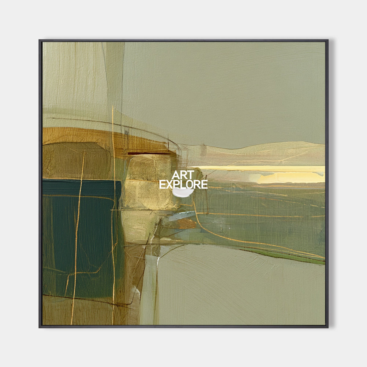 Abstract Green And Brown Square Canvas Painting Hand-Painted Modern Wall Art