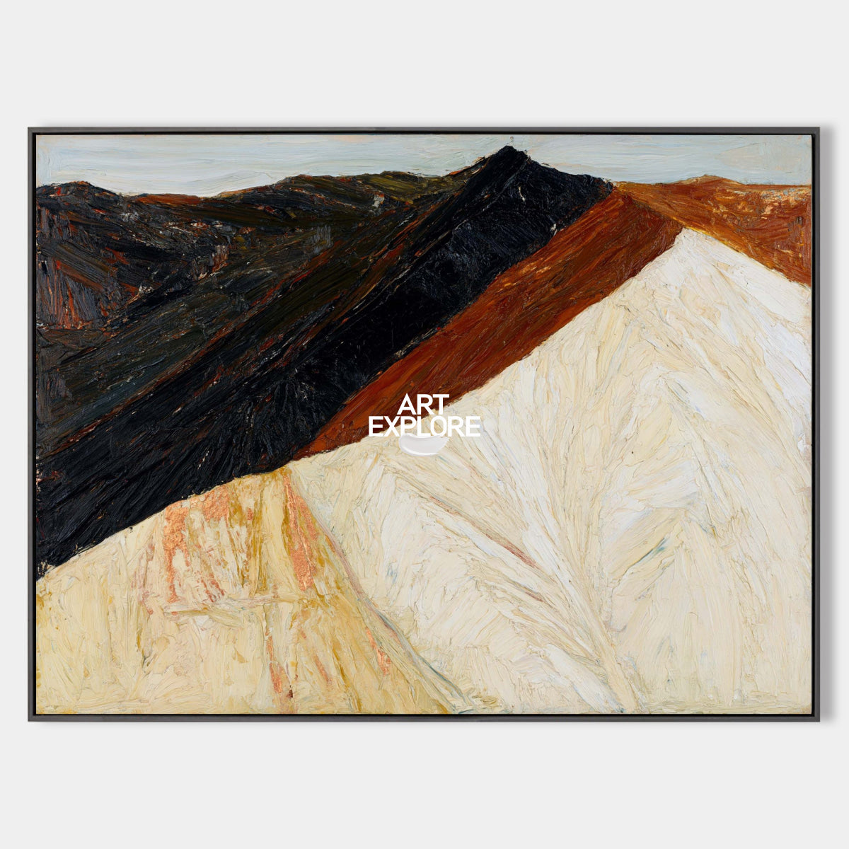 Abstract Mountain Landscape Canvas Painting With Earthy Tones And Textured Brushwork