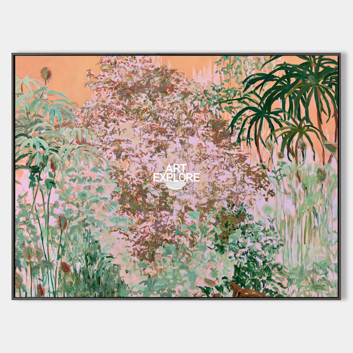 Abstract Pink And Green Botanical Canvas Painting Hand-Painted Wall Art For Modern Home