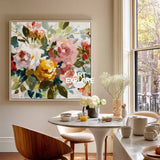 Abstract Rose Garden Oil Painting, Large Square Textured Art for Dining Room ArtExplore